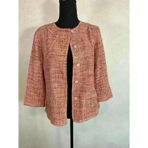J Jill Coral Tweed 3/4 Sleeve snap button Blazer Jacket Women Size Small